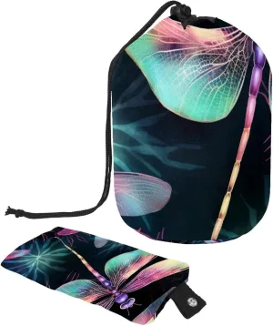 Travel Cosmetic Bags bucket Makeup Bag, Dragonfly Pattern Women Portable Foldable Cases, Multifunctional Toiletry Bucket Bags Round Organizer Storage