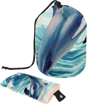 Travel Cosmetic Bags bucket Makeup Bag, Fun Seaworld Whale Pattern Women Portable Foldable Cases, Multifunctional Toiletry Bucket Bags Round Organizer Storage