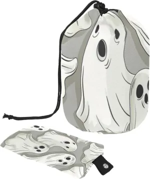 Travel Cosmetic Bags bucket Makeup Bag, Fun White Spooky Women Portable Foldable Cases, Multifunctional Toiletry Bucket Bags Round Organizer Storage