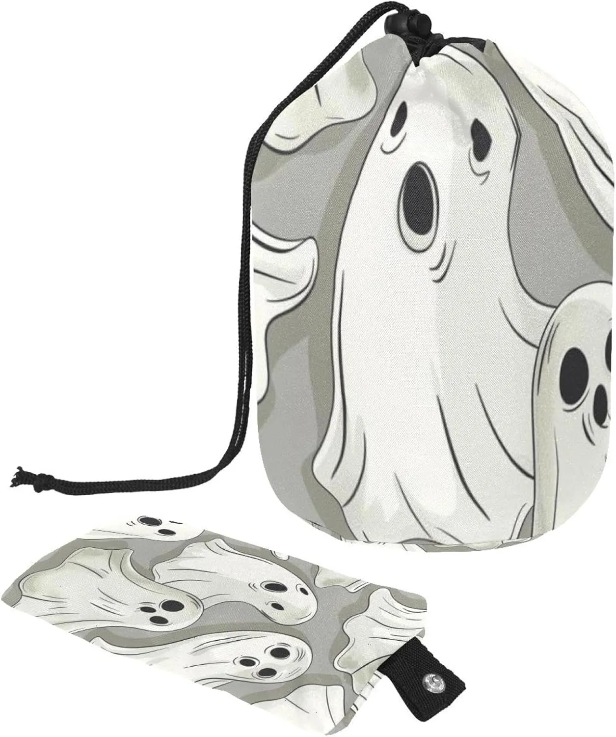 Travel Cosmetic Bags bucket Makeup Bag, Fun White Spooky Women Portable Foldable Cases, Multifunctional Toiletry Bucket Bags Round Organizer Storage