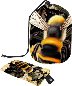 Travel Cosmetic Bags bucket Makeup Bag, Garden Golden Bee Print Women Portable Foldable Cases, Multifunctional Toiletry Bucket Bags Round Organizer Storage