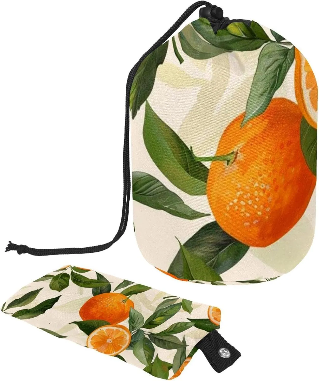 Travel Cosmetic Bags bucket Makeup Bag, Hand-painted Orange Women Portable Foldable Cases, Multifunctional Toiletry Bucket Bags Round Organizer Storage