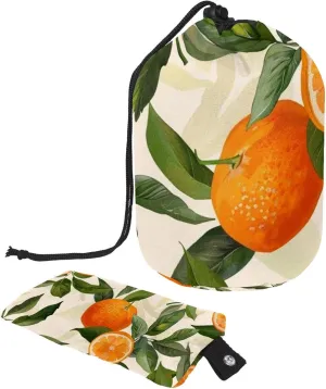 Travel Cosmetic Bags bucket Makeup Bag, Hand-painted Orange Women Portable Foldable Cases, Multifunctional Toiletry Bucket Bags Round Organizer Storage