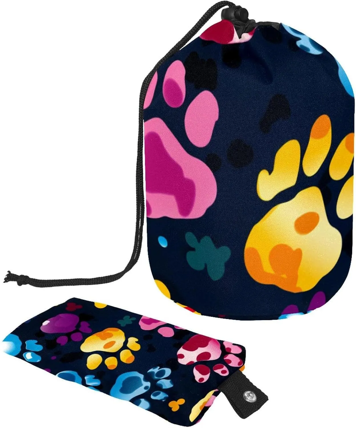 Travel Cosmetic Bags bucket Makeup Bag, Paw Prints Women Portable Foldable Cases, Multifunctional Toiletry Bucket Bags Round Organizer Storage