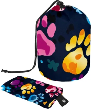 Travel Cosmetic Bags bucket Makeup Bag, Paw Prints Women Portable Foldable Cases, Multifunctional Toiletry Bucket Bags Round Organizer Storage