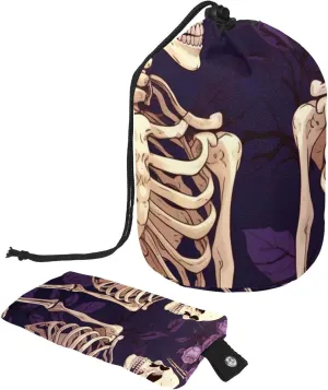 Travel Cosmetic Bags bucket Makeup Bag, Retro Rose Skull Women Portable Foldable Cases, Multifunctional Toiletry Bucket Bags Round Organizer Storage