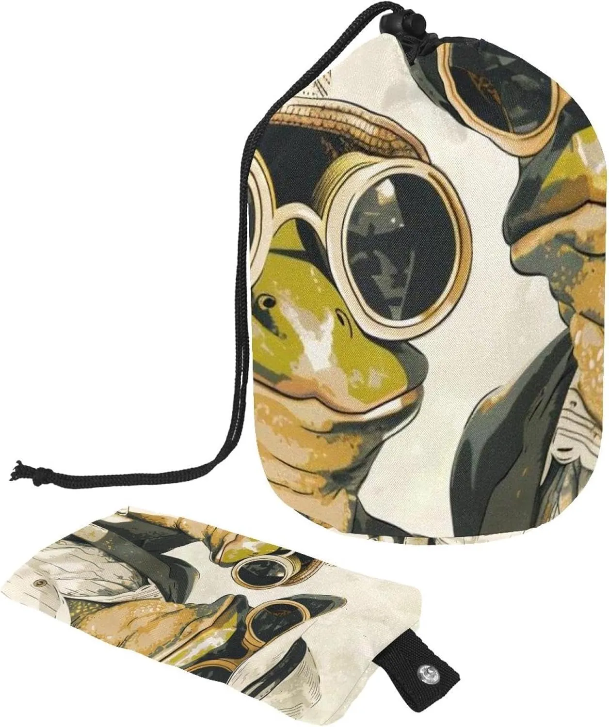Travel Cosmetic Bags bucket Makeup Bag, Retro-style Frog Couple Women Portable Foldable Cases, Multifunctional Toiletry Bucket Bags Round Organizer Storage