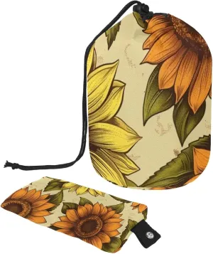 Travel Cosmetic Bags bucket Makeup Bag, Retro Vintage Sunflowers 30 Women Portable Foldable Cases, Multifunctional Toiletry Bucket Bags Round Organizer Storage