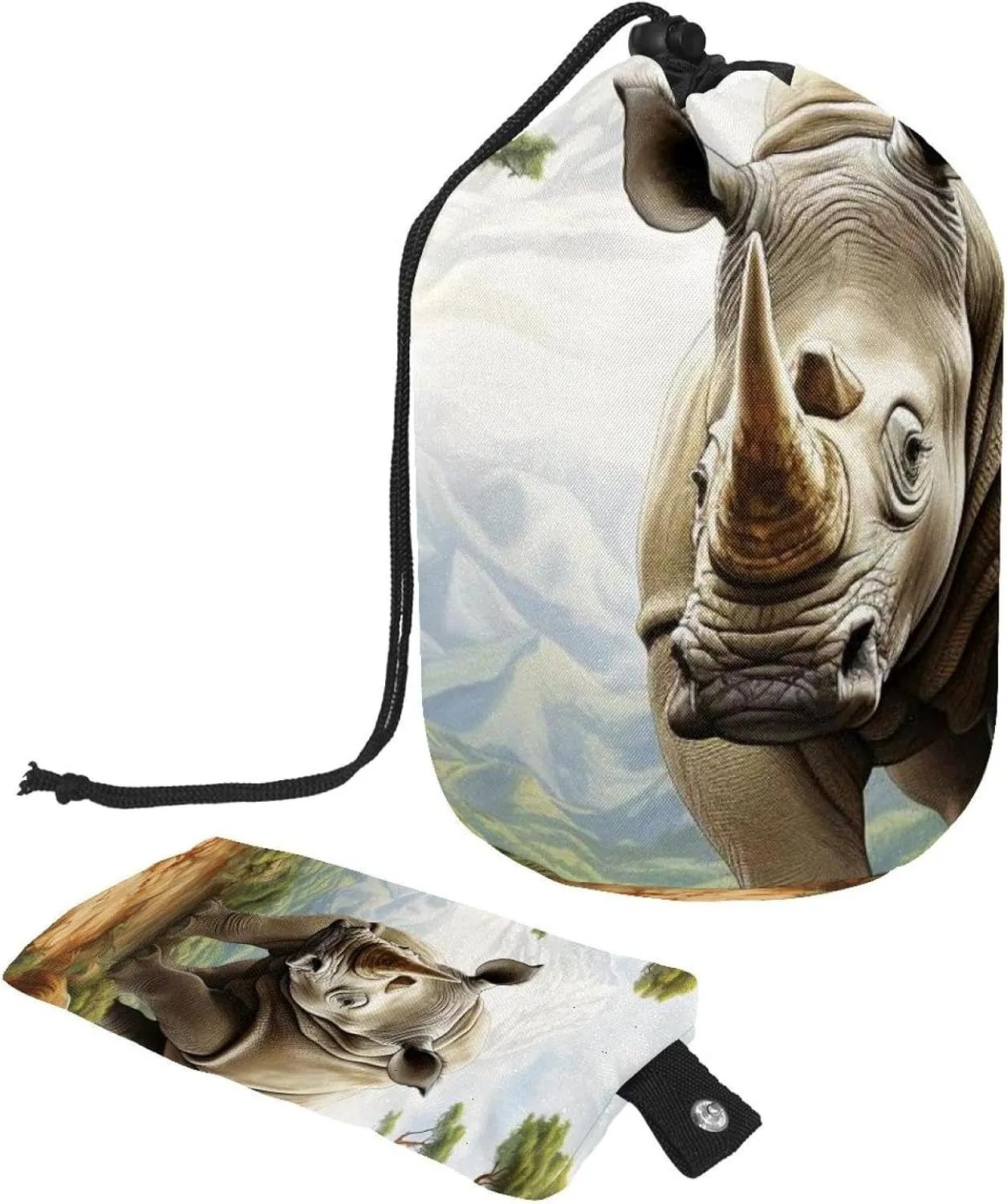 Travel Cosmetic Bags bucket Makeup Bag, Rhino Pattern 50 Women Portable Foldable Cases, Multifunctional Toiletry Bucket Bags Round Organizer Storage
