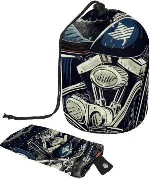 Travel Cosmetic Bags bucket Makeup Bag, Vintage Blue Motorcycle Women Portable Foldable Cases, Multifunctional Toiletry Bucket Bags Round Organizer Storage