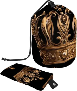 Travel Cosmetic Bags bucket Makeup Bag, Vintage Golden Royal Crown 66 Women Portable Foldable Cases, Multifunctional Toiletry Bucket Bags Round Organizer Storage