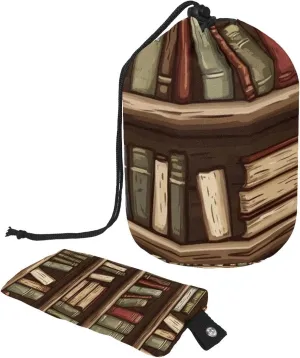 Travel Cosmetic Bags bucket Makeup Bag, Vintage Library Shelves Old Books 58 Women Portable Foldable Cases, Multifunctional Toiletry Bucket Bags Round Organizer Storage