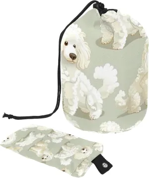 Travel Cosmetic Bags bucket Makeup Bag, White Fun Poodle Women Portable Foldable Cases, Multifunctional Toiletry Bucket Bags Round Organizer Storage