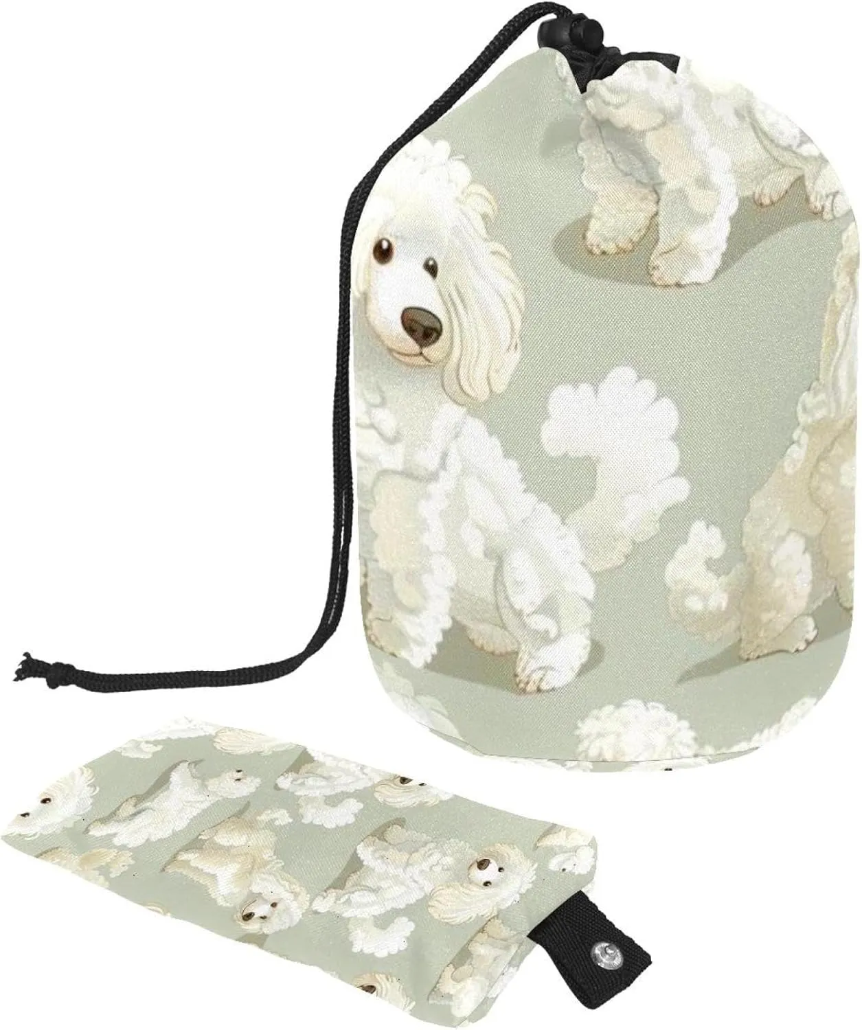 Travel Cosmetic Bags bucket Makeup Bag, White Fun Poodle Women Portable Foldable Cases, Multifunctional Toiletry Bucket Bags Round Organizer Storage