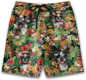 Tropical Dog Mens Swim Trunks - Dog Swimming Trunks for Men - Drawstring Beach Shorts, Mens Swim Shorts Series 28