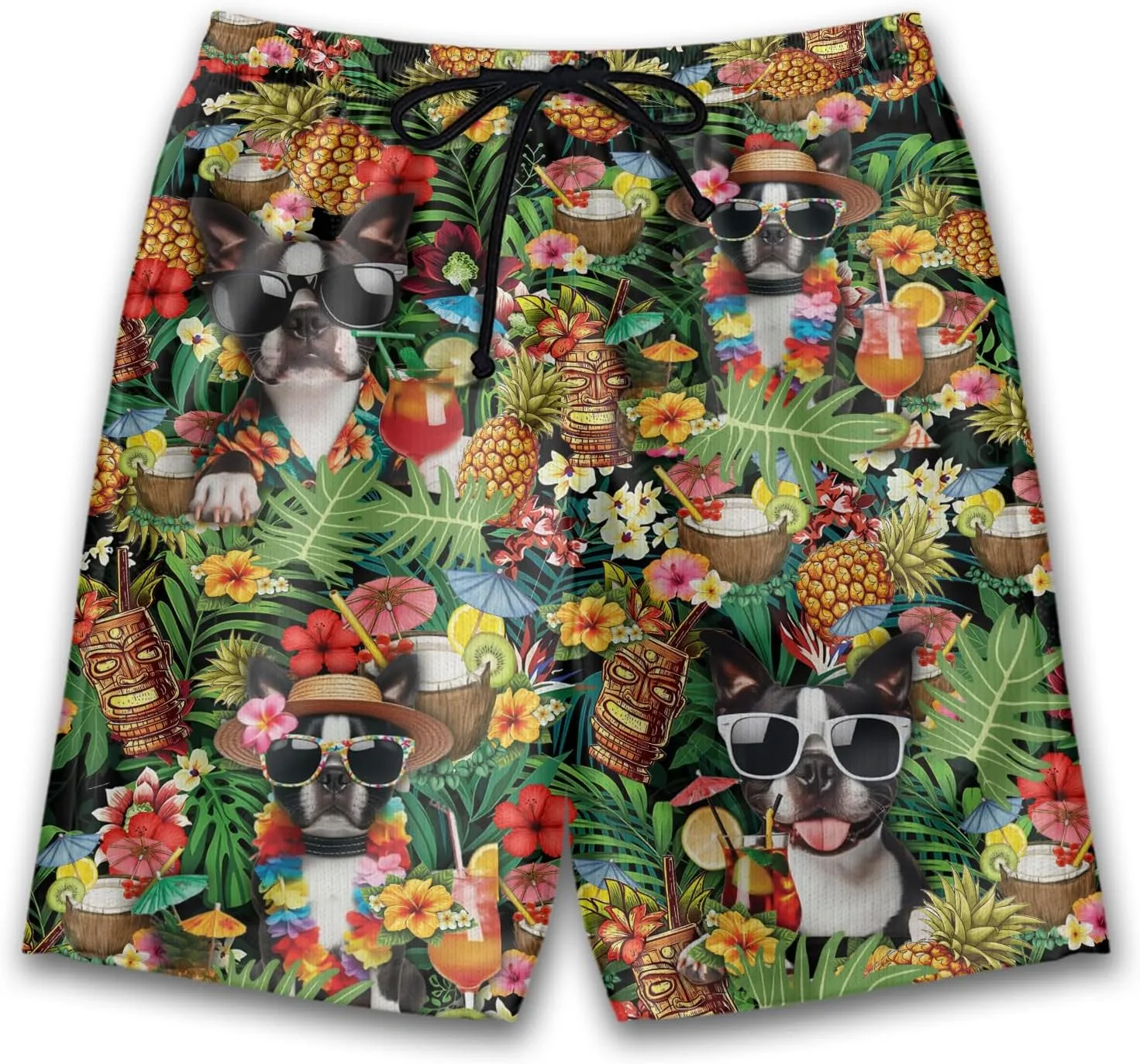 Tropical Dog Mens Swim Trunks - Dog Swimming Trunks for Men - Drawstring Beach Shorts, Mens Swim Shorts Series 28