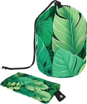 Tropical Green Summer Leaf Travel Cosmetic Bags Makeup Bag for Women, Foldable Drawstring Travel Cosmetic Bags, Portable Toiletry Bucket Bag