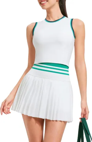 Two Piece Tennis Skirt Set for Women High Waisted Pleated Athletic Golf Skirt Sets Women 2 Piece Outfits with Pockets