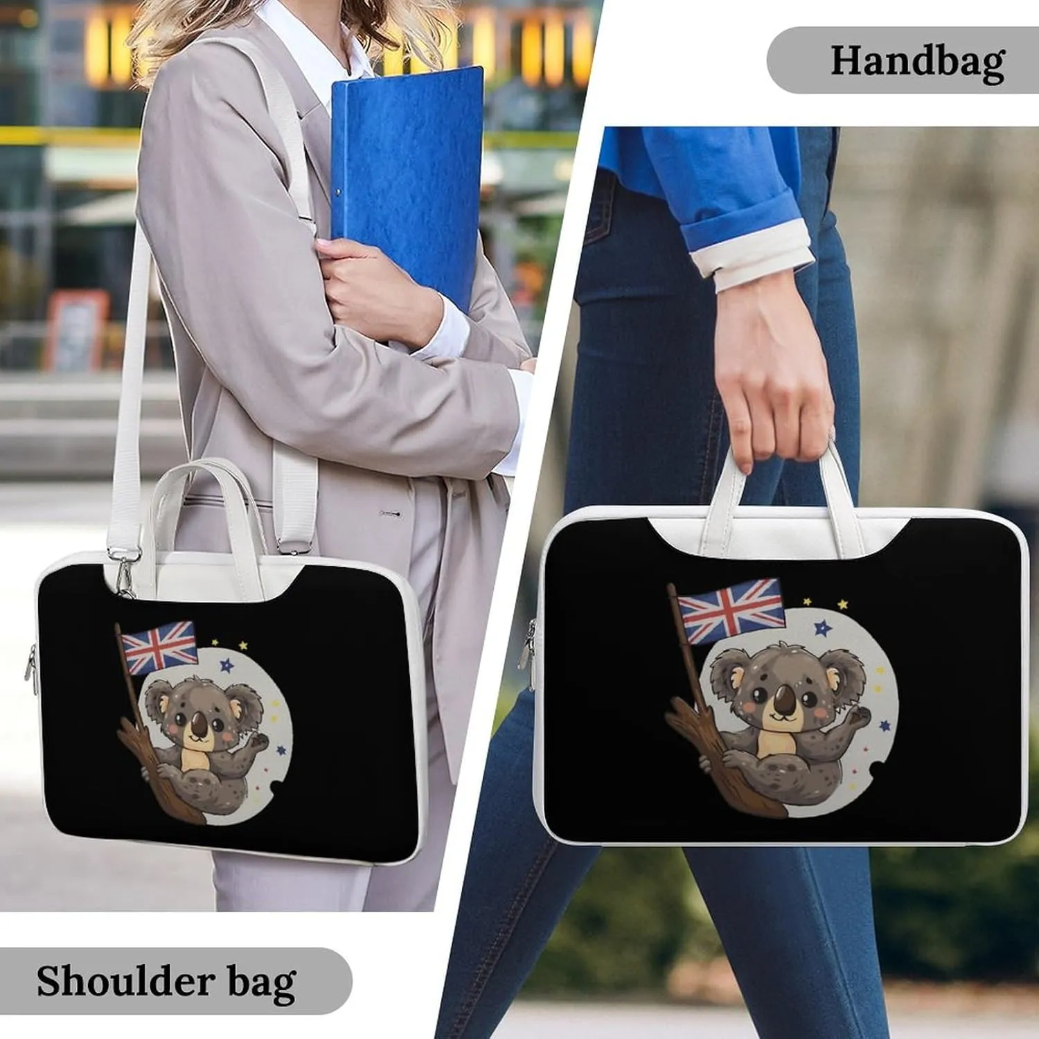 Uk Flag Koala Bear Laptop Tote Bag Waterproof Computer Carrying Case Business Office Briefcase