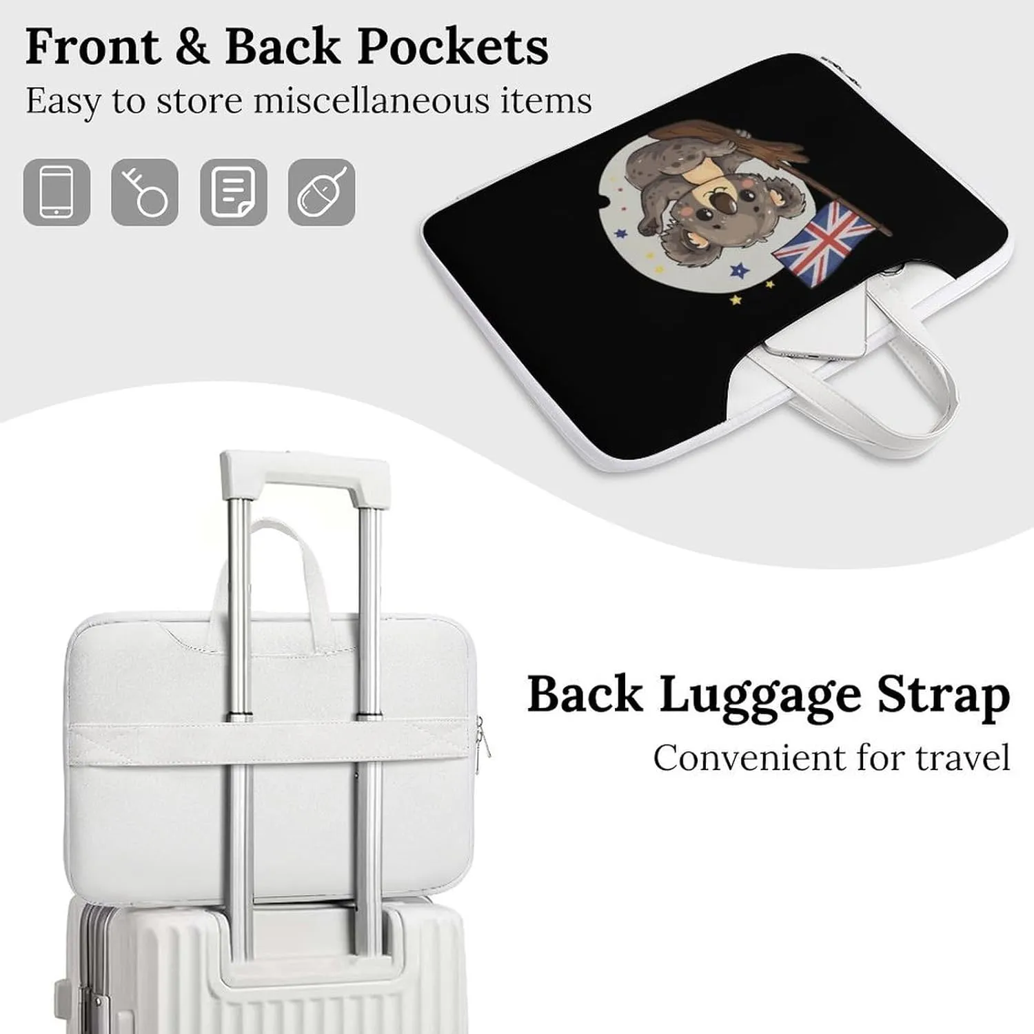 Uk Flag Koala Bear Laptop Tote Bag Waterproof Computer Carrying Case Business Office Briefcase