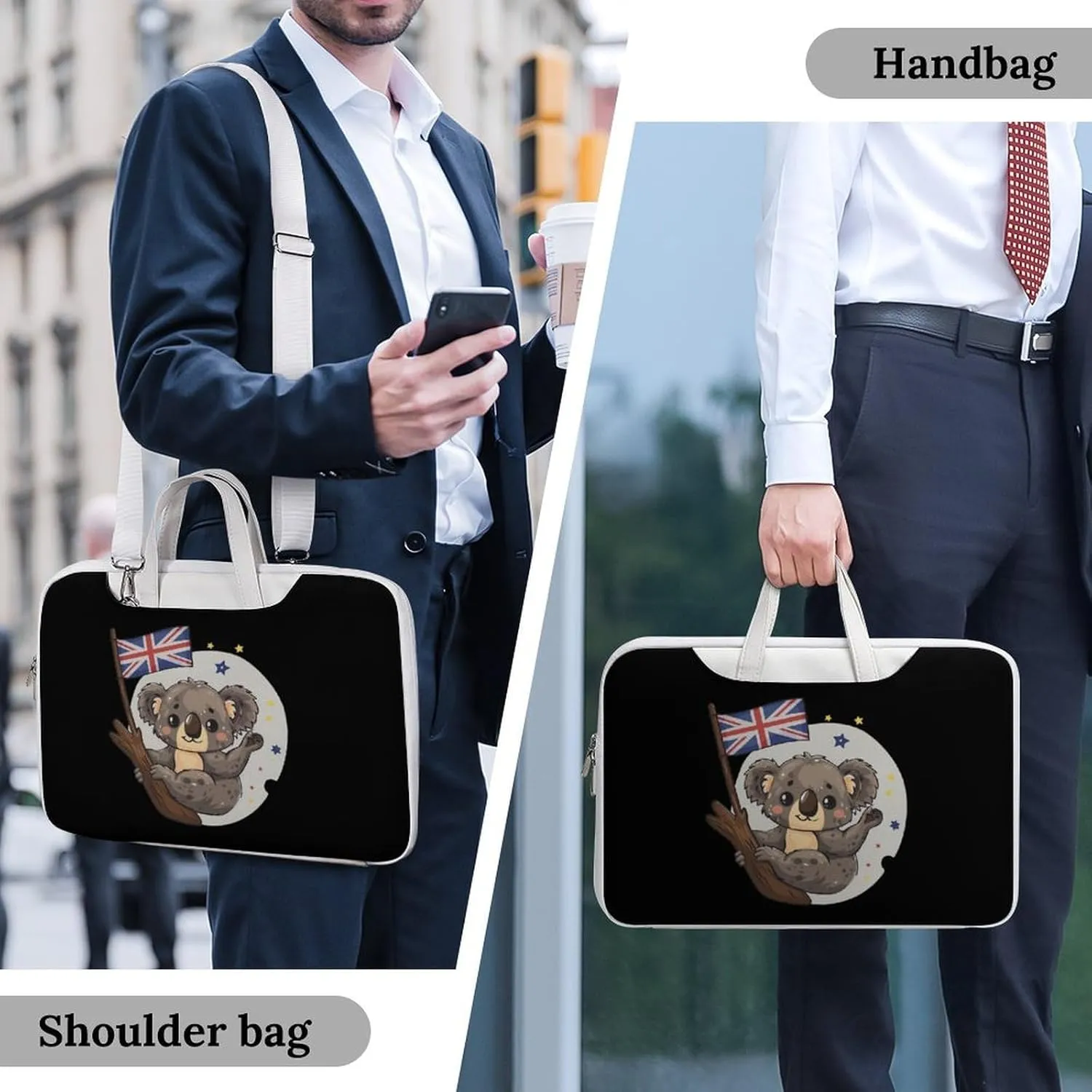 Uk Flag Koala Bear Laptop Tote Bag Waterproof Computer Carrying Case Business Office Briefcase