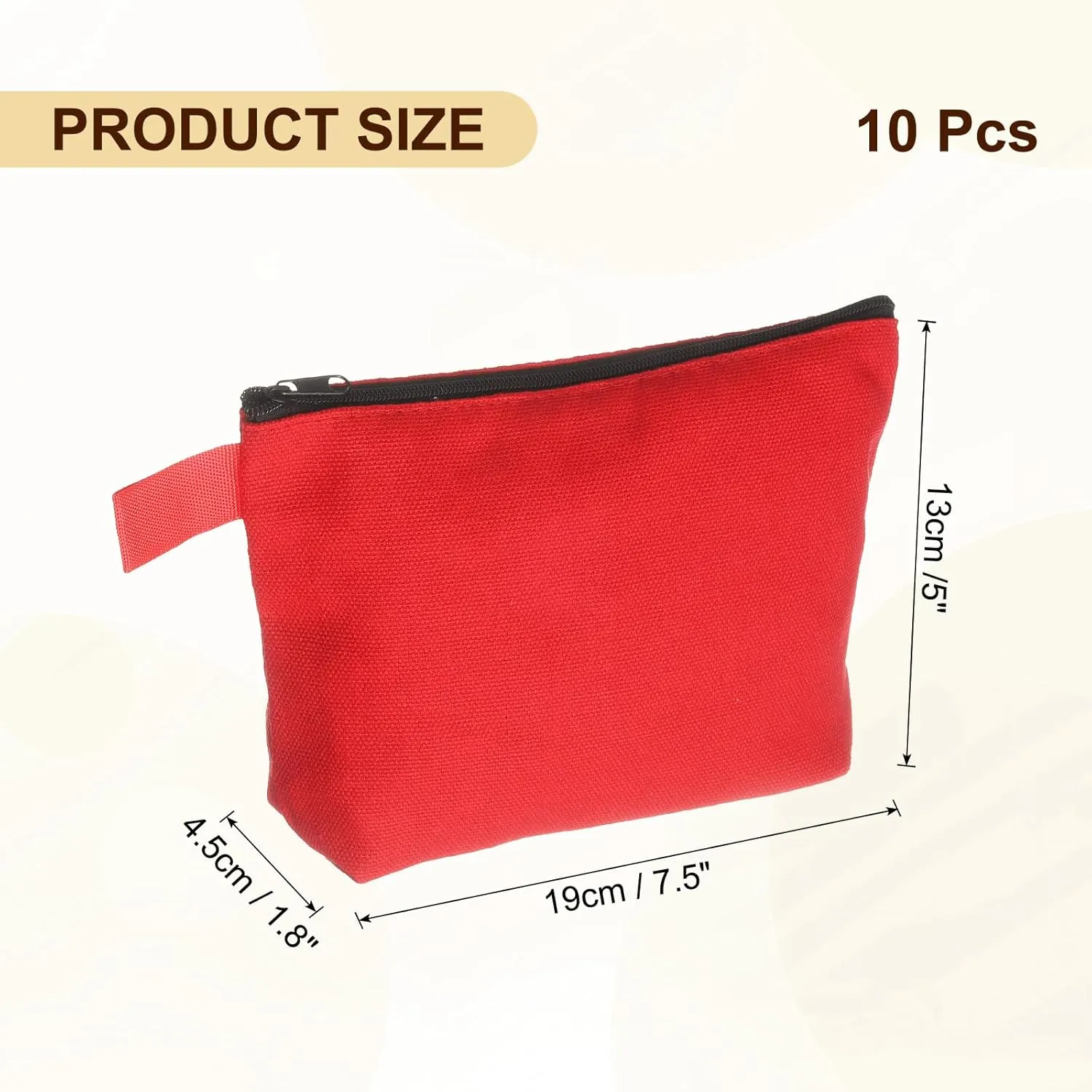 uxcell Canvas Makeup Bags, 10pcs Travel Cosmetic Bags Bulk, Multipurpose Plain Toiletry Zipper Pouches Blank DIY Craft Bags Pencil Bag for Women Teens, Red(7.5 x 5 x 1.8inch)