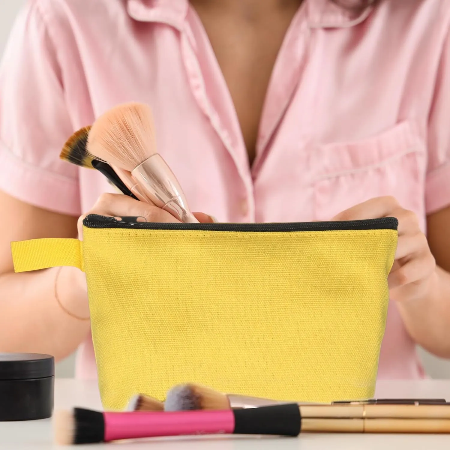 uxcell Canvas Makeup Bags, 10pcs Travel Cosmetic Bags Bulk, Multipurpose Plain Toiletry Zipper Pouches Blank DIY Craft Bags Pencil Bag for Women Teens, Red(7.5 x 5 x 1.8inch)