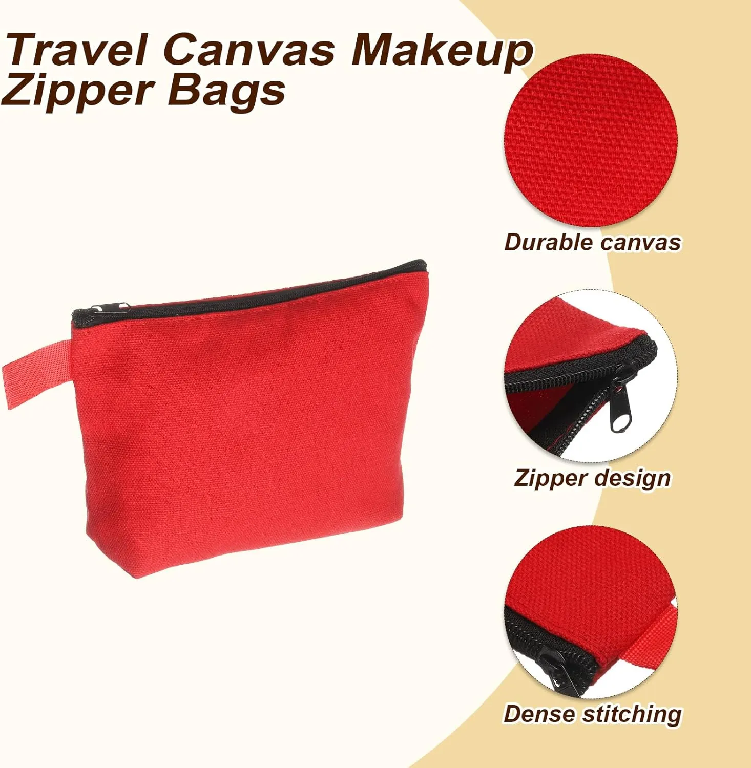 uxcell Canvas Makeup Bags, 10pcs Travel Cosmetic Bags Bulk, Multipurpose Plain Toiletry Zipper Pouches Blank DIY Craft Bags Pencil Bag for Women Teens, Red(7.5 x 5 x 1.8inch)