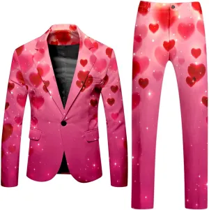 Valentine's Day Suit for Men Heart Printing 2 Piece One Button Peak Lapel Suit Jacket Wedding Prom Dress Outfit