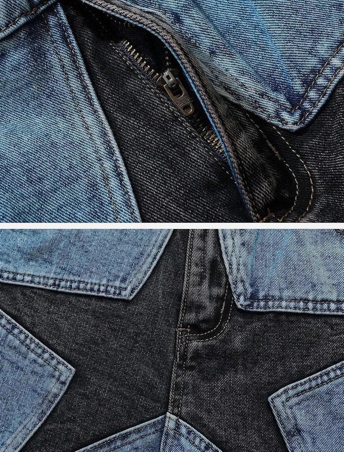 Vamtac Mens Star Denim Shorts Baggy Jeans Casual Streetwear 90s Patchwork Unisex Summer Jorts