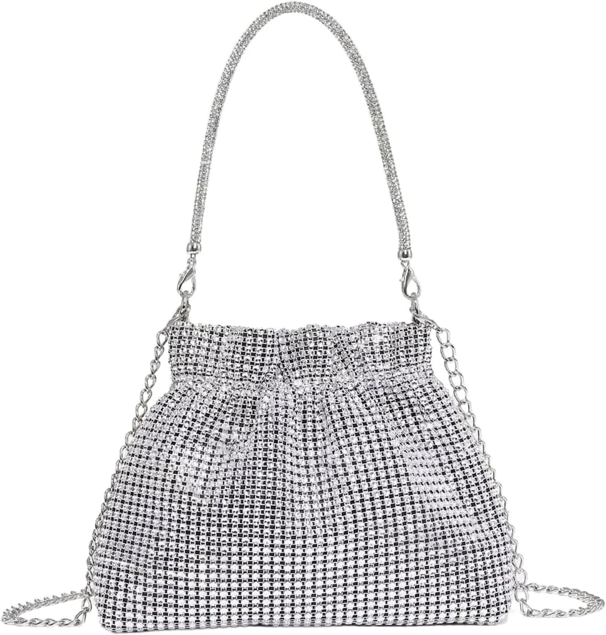 Verdusa Women's Rhinestone Glitter Evening Bags Ruched Top Handle Metal Chain Clutch Purses