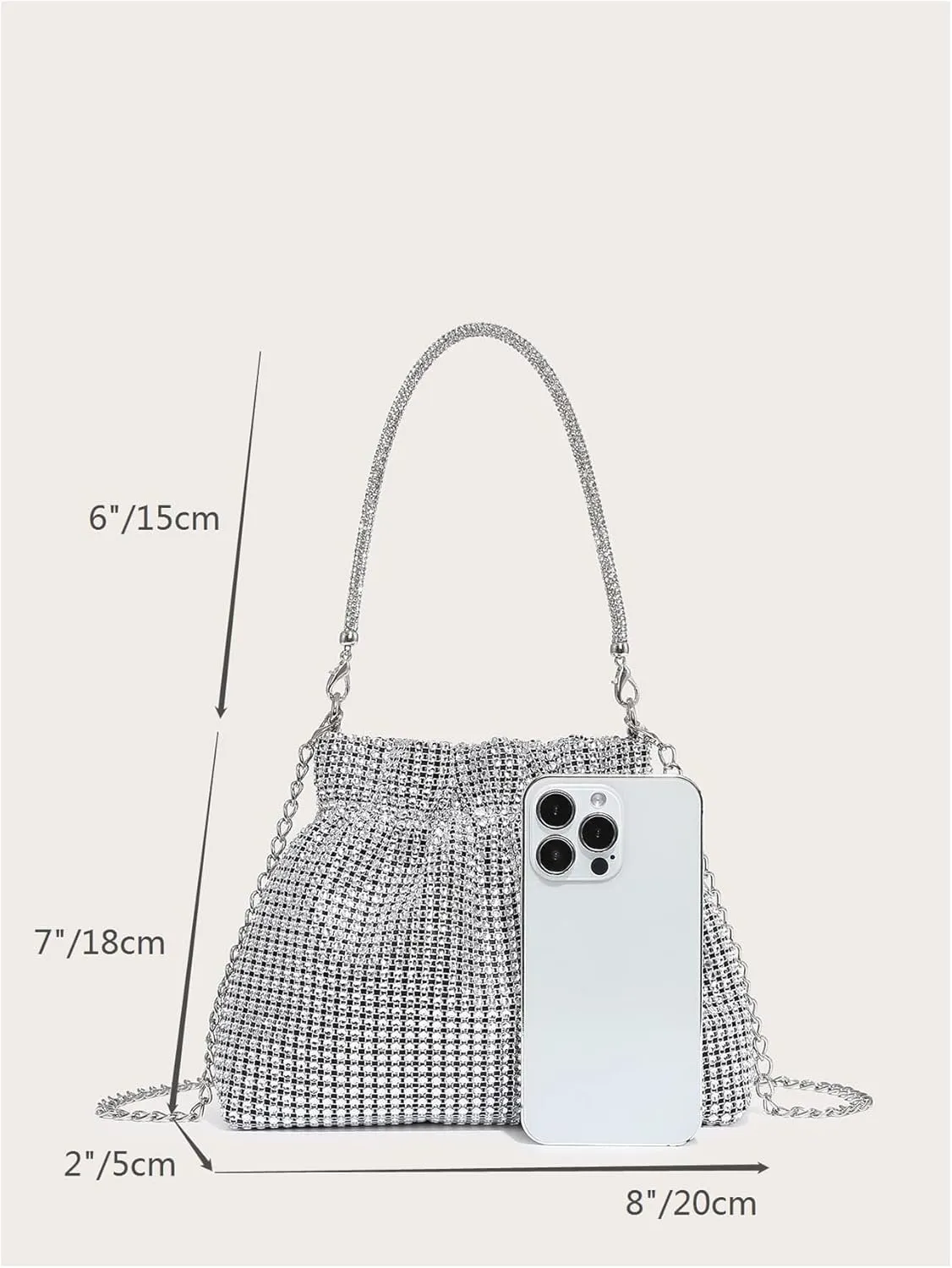 Verdusa Women's Rhinestone Glitter Evening Bags Ruched Top Handle Metal Chain Clutch Purses
