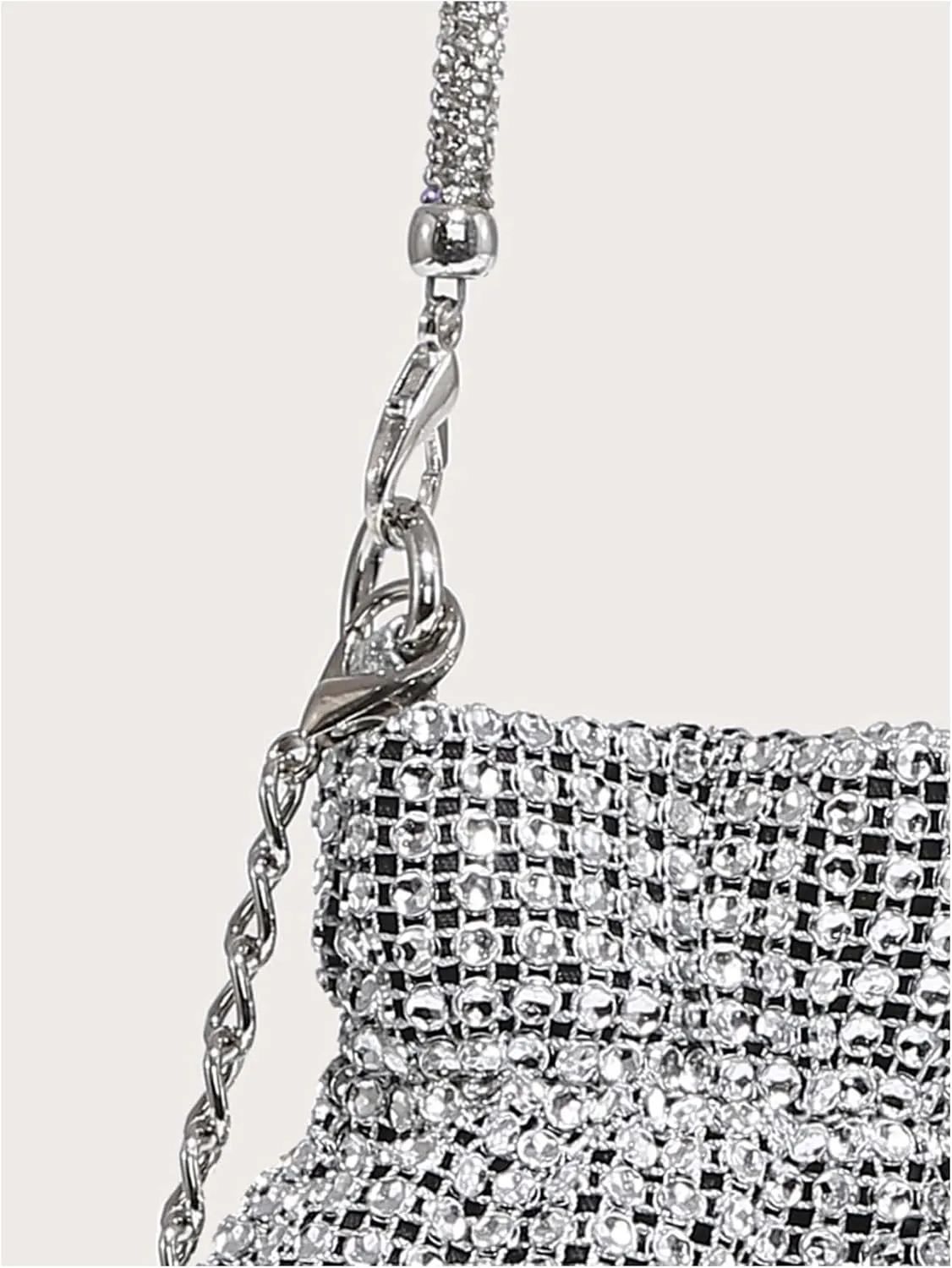 Verdusa Women's Rhinestone Glitter Evening Bags Ruched Top Handle Metal Chain Clutch Purses