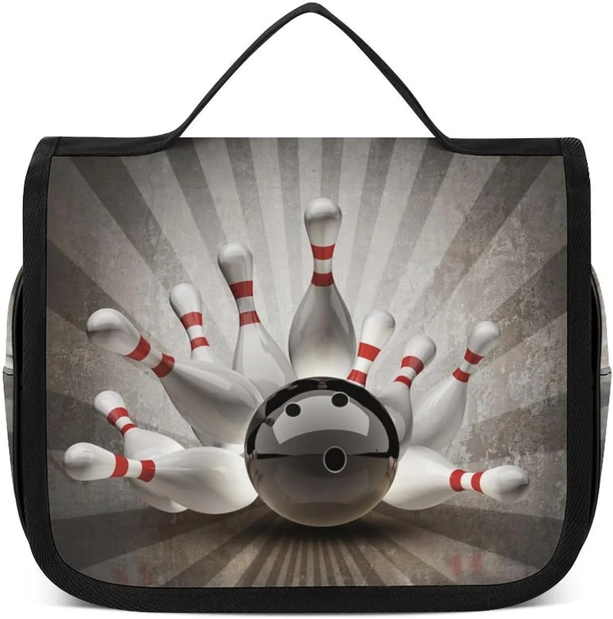 Vintage Bowling Ball Toiletry Bag for Women Travel Makeup Bag Organizer Cosmetic Case with Hanging Hook