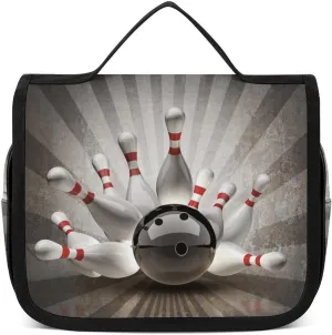 Vintage Bowling Ball Toiletry Bag for Women Travel Makeup Bag Organizer Cosmetic Case with Hanging Hook