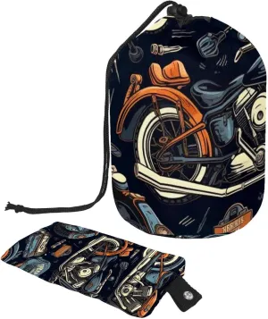 Vintage Motorcycle Travel Cosmetic Bags Makeup Bag for Women, Foldable Drawstring Travel Cosmetic Bags, Portable Toiletry Bucket Bag