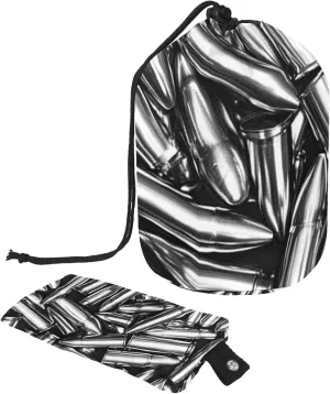 Vintage Silver Metal Bullet Print 5 Travel Cosmetic Bags Makeup Bag for Women, Foldable Drawstring Travel Cosmetic Bags, Portable Toiletry Bucket Bag