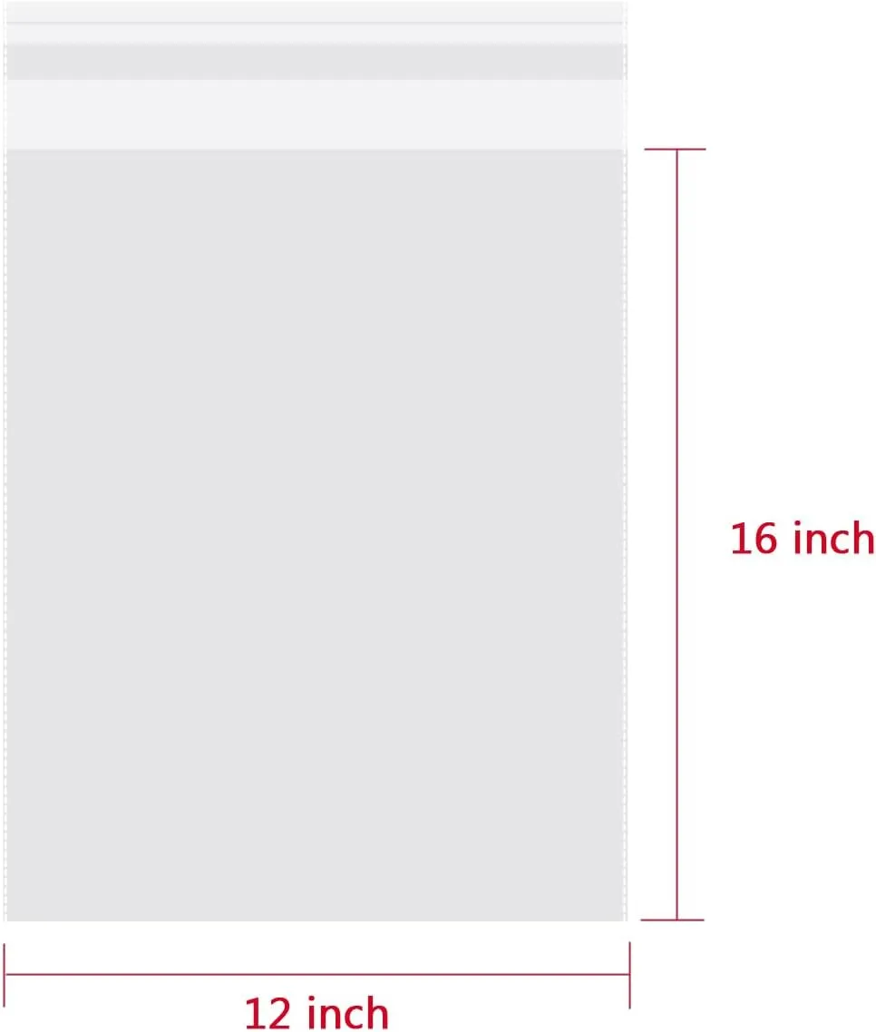 Volanic 50 PCS 12X16 Inch Clear Plastic Packaging Bags Thick Self Sealing OPP Cello Bag for Gift Wrappers