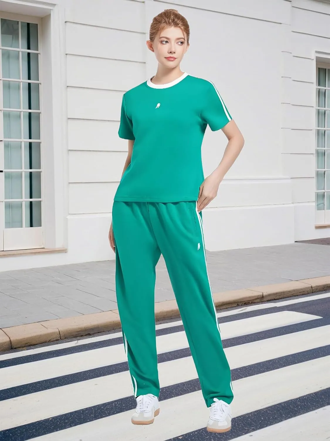 W JIANWANG Women's 2 Piece Lounge Sets for Women Tracksuit Sets Short Sleeve Sweatsuits for Women Travel Outfits