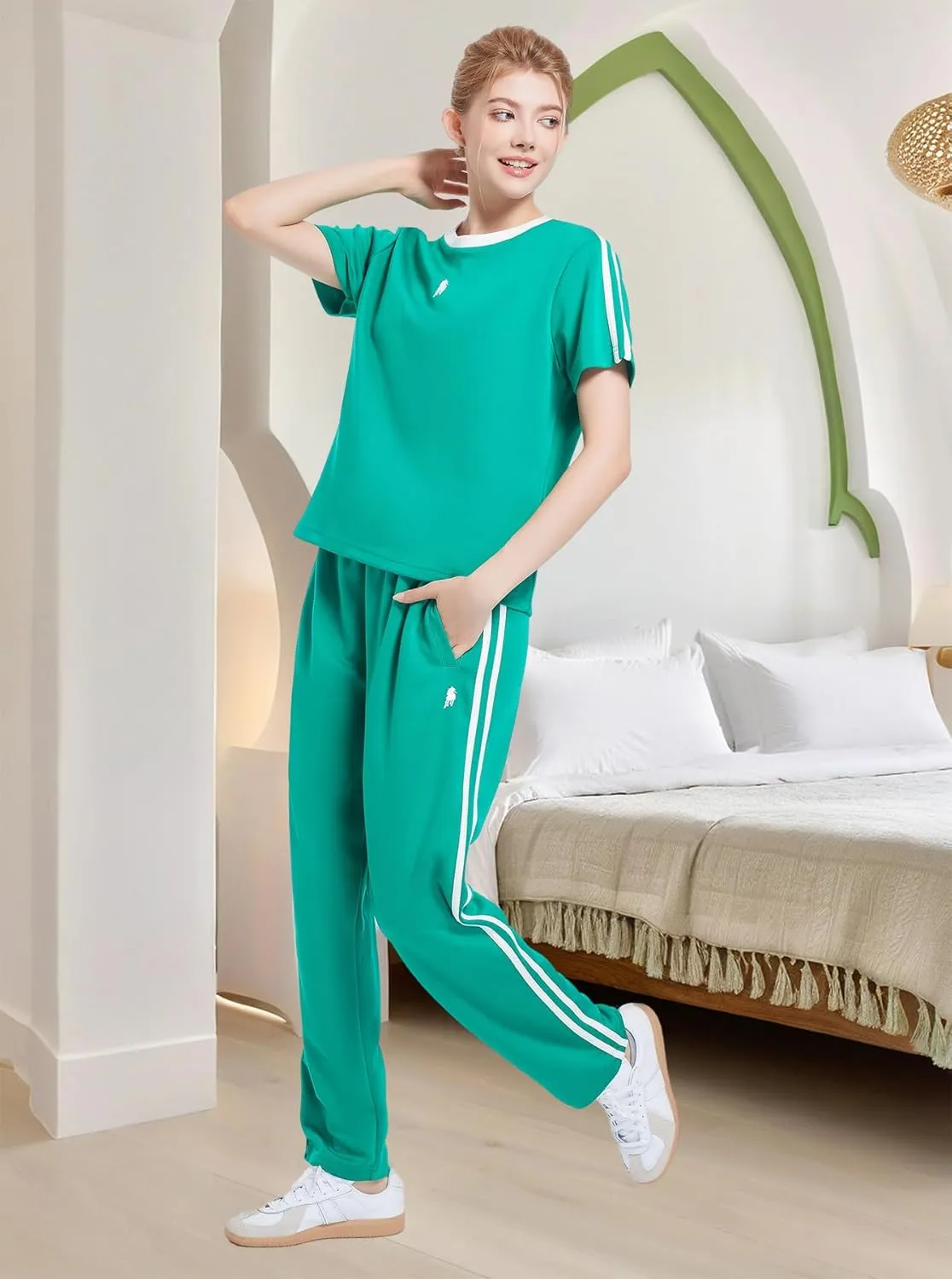 W JIANWANG Women's 2 Piece Lounge Sets for Women Tracksuit Sets Short Sleeve Sweatsuits for Women Travel Outfits