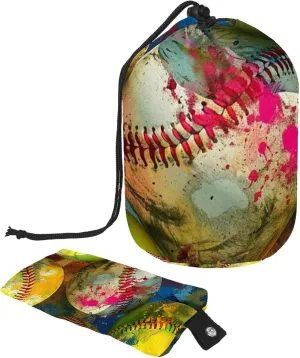 Watercolor Colorful Softball Travel Cosmetic Bags Makeup Bag for Women, Foldable Drawstring Travel Cosmetic Bags, Portable Toiletry Bucket Bag