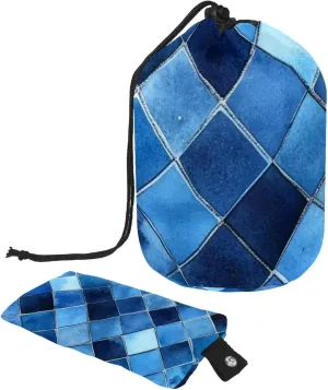 Watercolor Mosaic Blue Geometric 37 Travel Cosmetic Bags Makeup Bag for Women, Foldable Drawstring Travel Cosmetic Bags, Portable Toiletry Bucket Bag