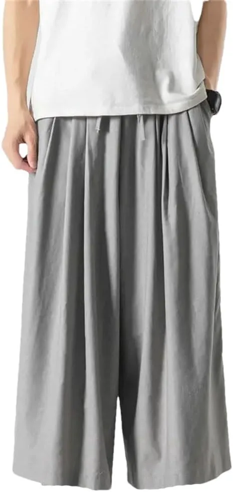 Wide Leg Pants Mens Joggers Casual Linen Trousers Men Autumn Vintage Harem Pants Drawstring Pants for Men