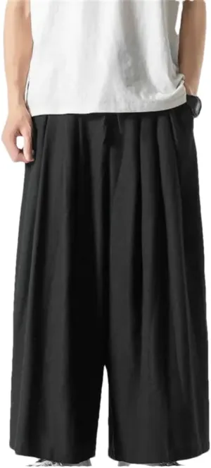 Wide Leg Pants Mens Joggers Casual Linen Trousers Men Autumn Vintage Harem Pants Drawstring Pants for Men