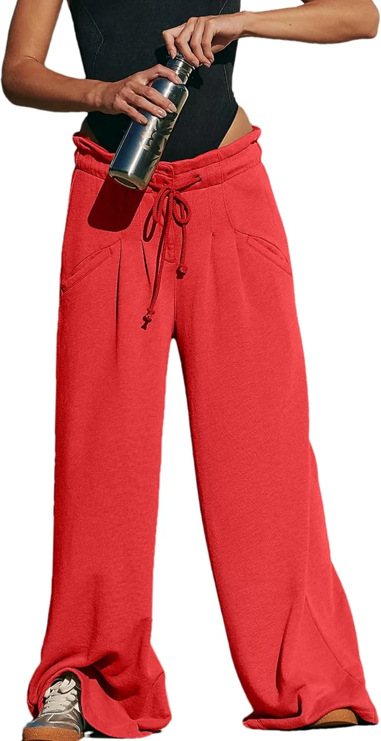 Wide Leg Sweatpants Women High Waisted Cotton Baggy Flared Workout Pants Drawstring Athletic Joggers