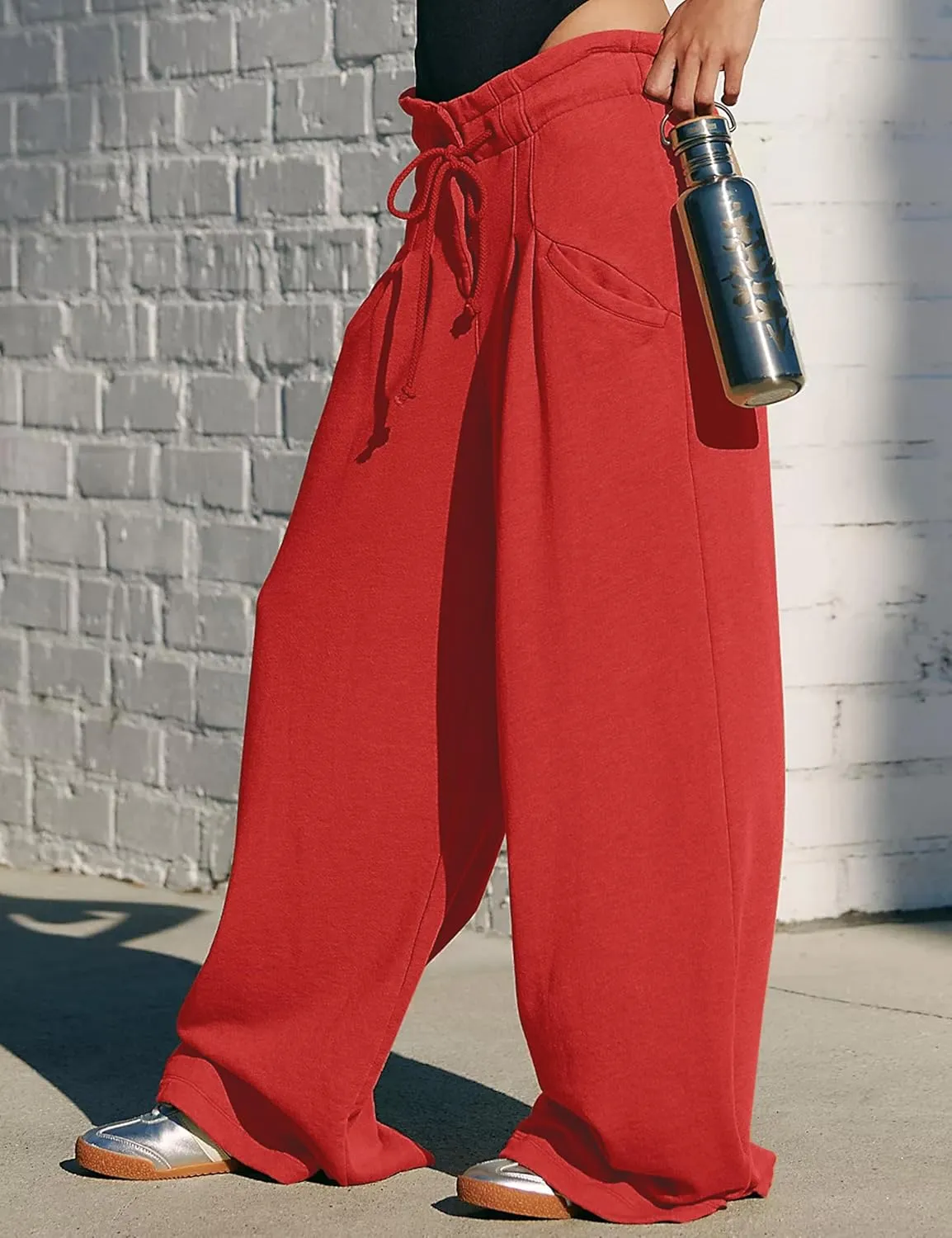 Wide Leg Sweatpants Women High Waisted Cotton Baggy Flared Workout Pants Drawstring Athletic Joggers
