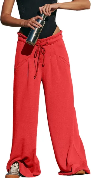 Wide Leg Sweatpants Women High Waisted Cotton Baggy Flared Workout Pants Drawstring Athletic Joggers