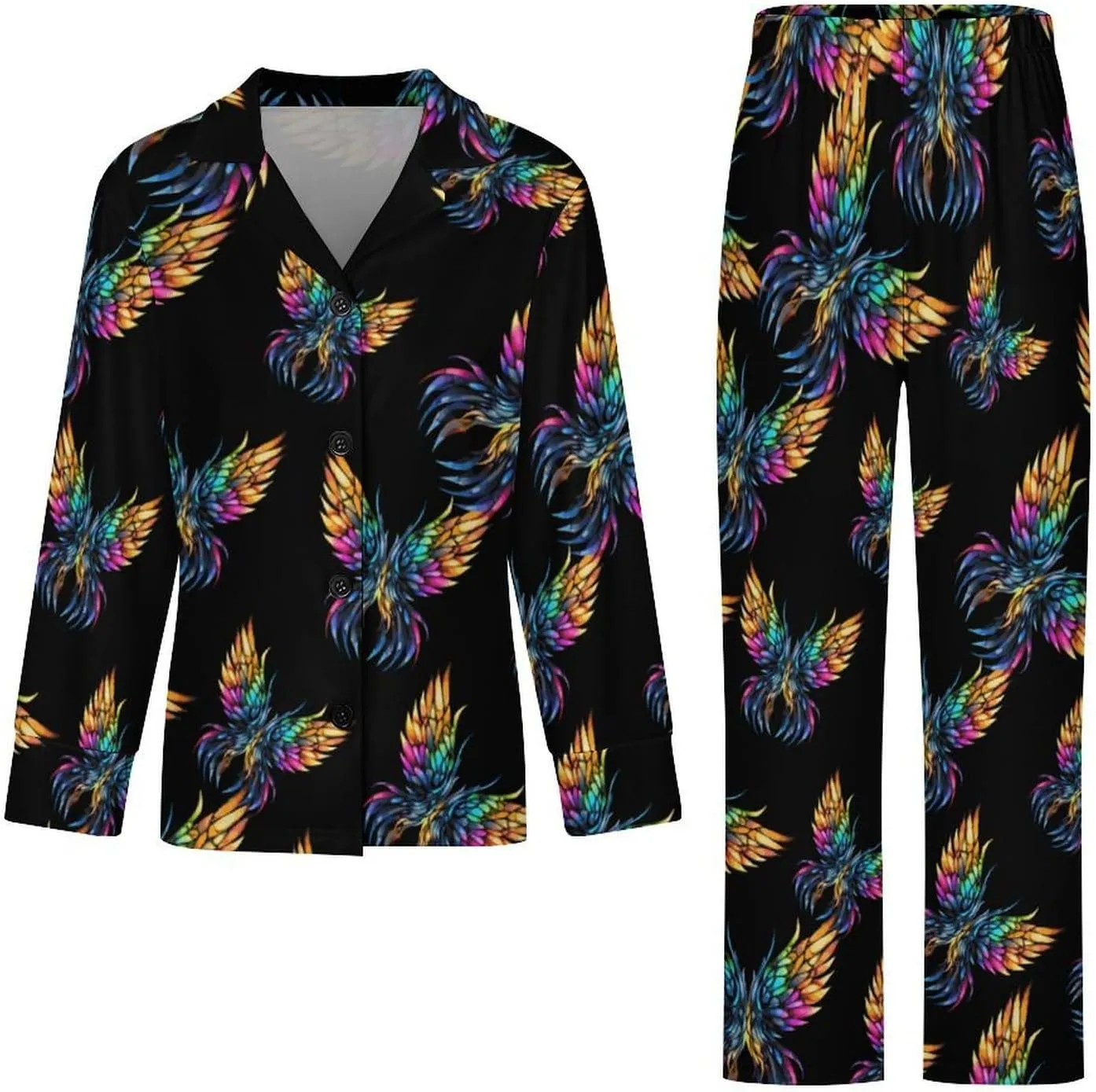 Wings of The Dragon Women's Long Sleeve Pajama Set Soft Button Down Nightwear Loungewear Lounge Sets