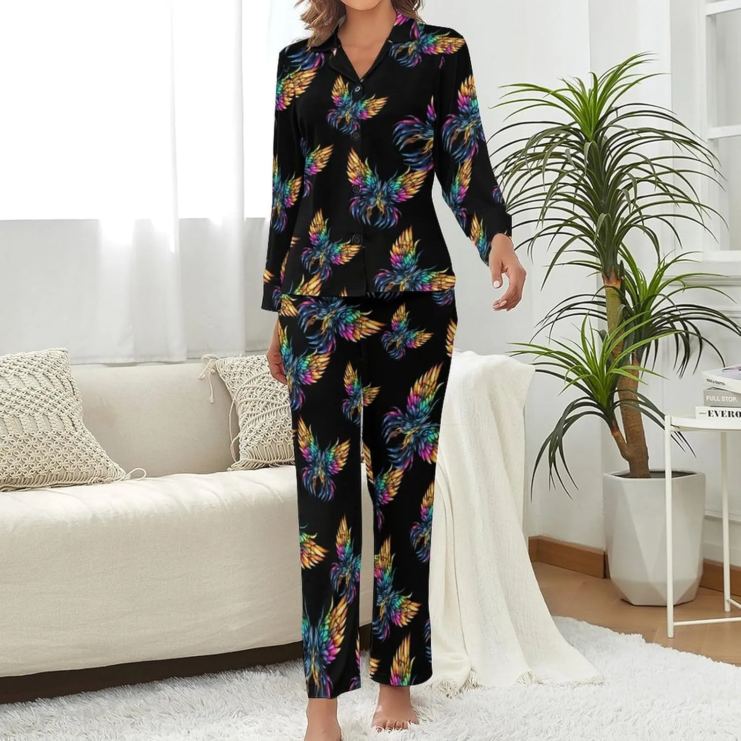 Wings of The Dragon Women's Long Sleeve Pajama Set Soft Button Down Nightwear Loungewear Lounge Sets