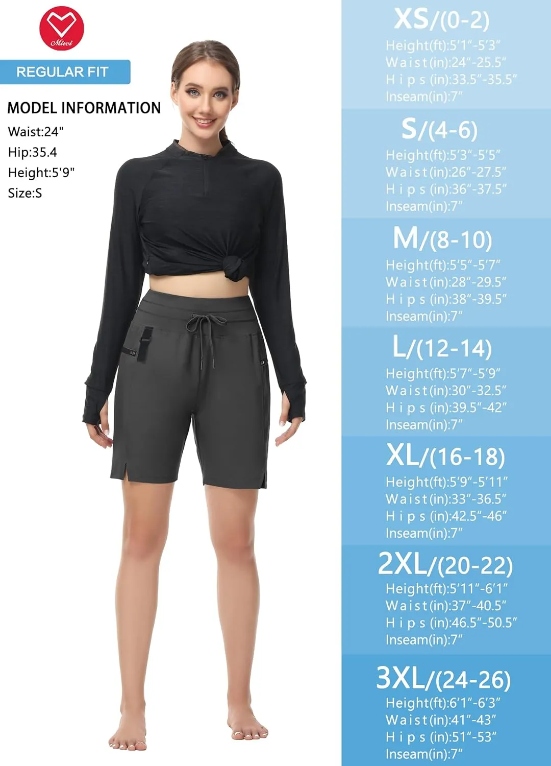 Wmen's 7" Hiking Athletic Shorts - High Waisted Quick Dry Lightweight Summer Travel Board Shorts with Zip Pockets UPF50
